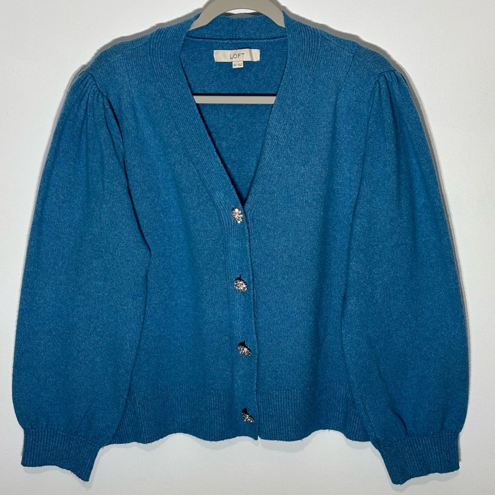 BLUE Cardigan sweater XXL fits like XL soft girl coquette balletcore jewel twee